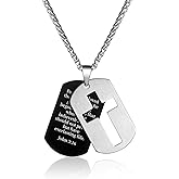P. BLAKE Dog Tag Cross Necklace Gifts for Men Boys, Stainless Steel Bible Verse Pendant Chain Necklace Valentines Christian Religious Jewelry Gifts for Him