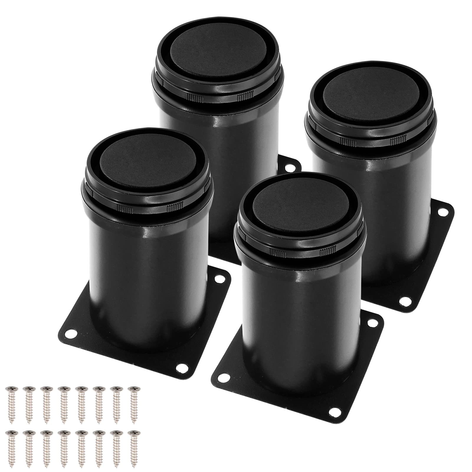 Cjueiom 4Pcs Adjustable Furniture Legs, 60mm Stainless Steel Black Feet for Bed, Sofa, Cabinet, Wardrobe, Coffee Table, Kitchen Cabinet Legs, Worktop Support