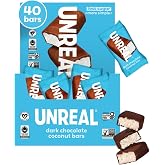 Unreal Dark Chocolate Coconut Bars, 40 Count, Individually Wrapped Coconut Snack Bars, Made with Simple Ingredients, Vegan, Gluten Free, Dairy Free, Non-GMO, Low Sugar, .53 oz each