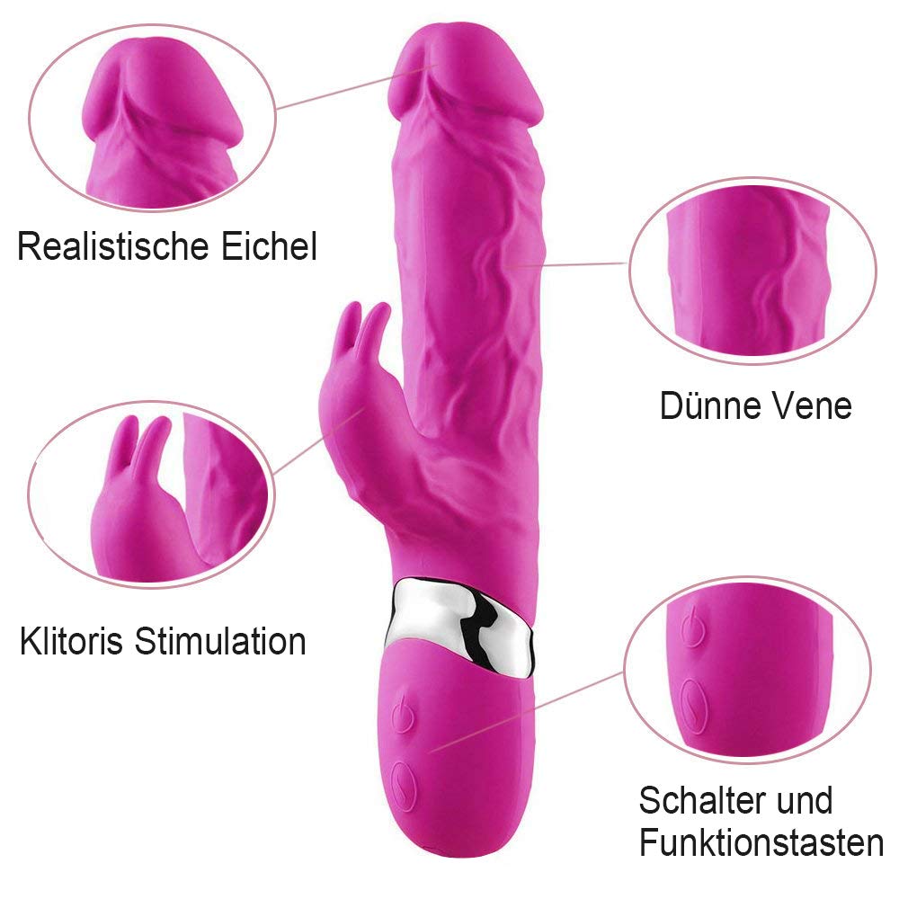 Rabbit Vibratoren für sie Klitoris und G-Punkt Stimulator, Dual Motor Silikon Dildo Realistischer Vibrator mit 7 Modi, Massagestab für Frauen Sex-Spielzeug Wasserdicht, USB Wiederaufladbar (Rose)