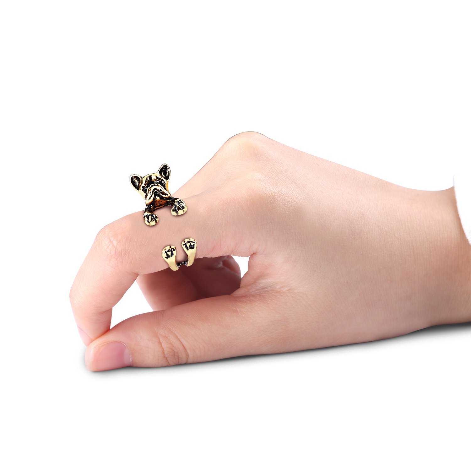 UHIBROS Vintage Handmade Brass Material Pug Dog Animal Wrap Rings Gift for Women and Girls,Antique Bronze Punk Ring Fashion Jewelry Adjustable