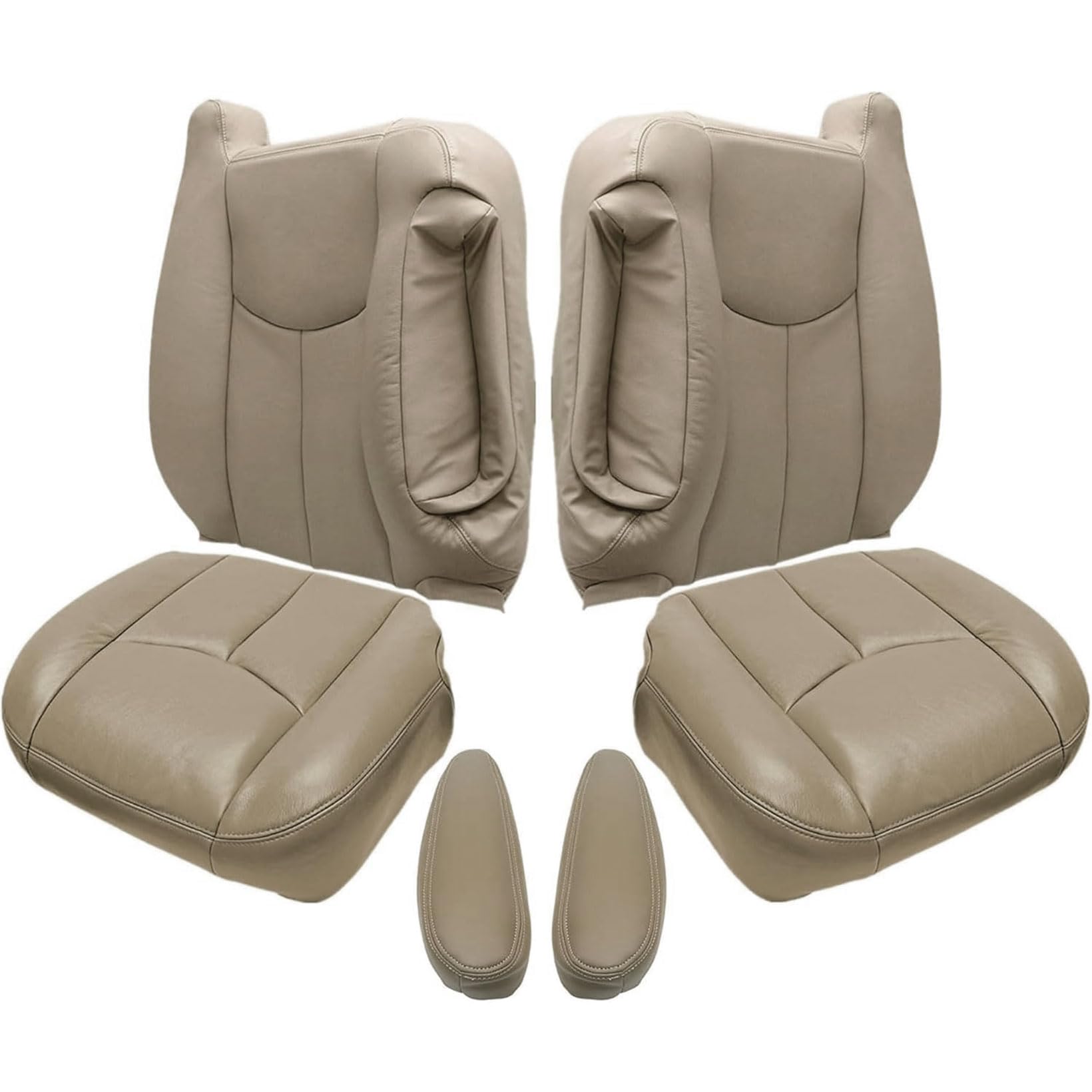 Photo 1 of NLQR #522/52i Med Tan Driver & Passenger Bottom & Top Lean Back Replacement Leather Seat Covers & Armrests fit for Chevy Silverado Tahoe Suburban Avalanche GMC Yukon Sierra 1500 2500 3500 HD 2003-2007