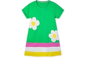 HILEELANG Toddler Girl Cotton Casual Dress Summer Short Sleeve Basic Tunic Playwear Shirt Dresses