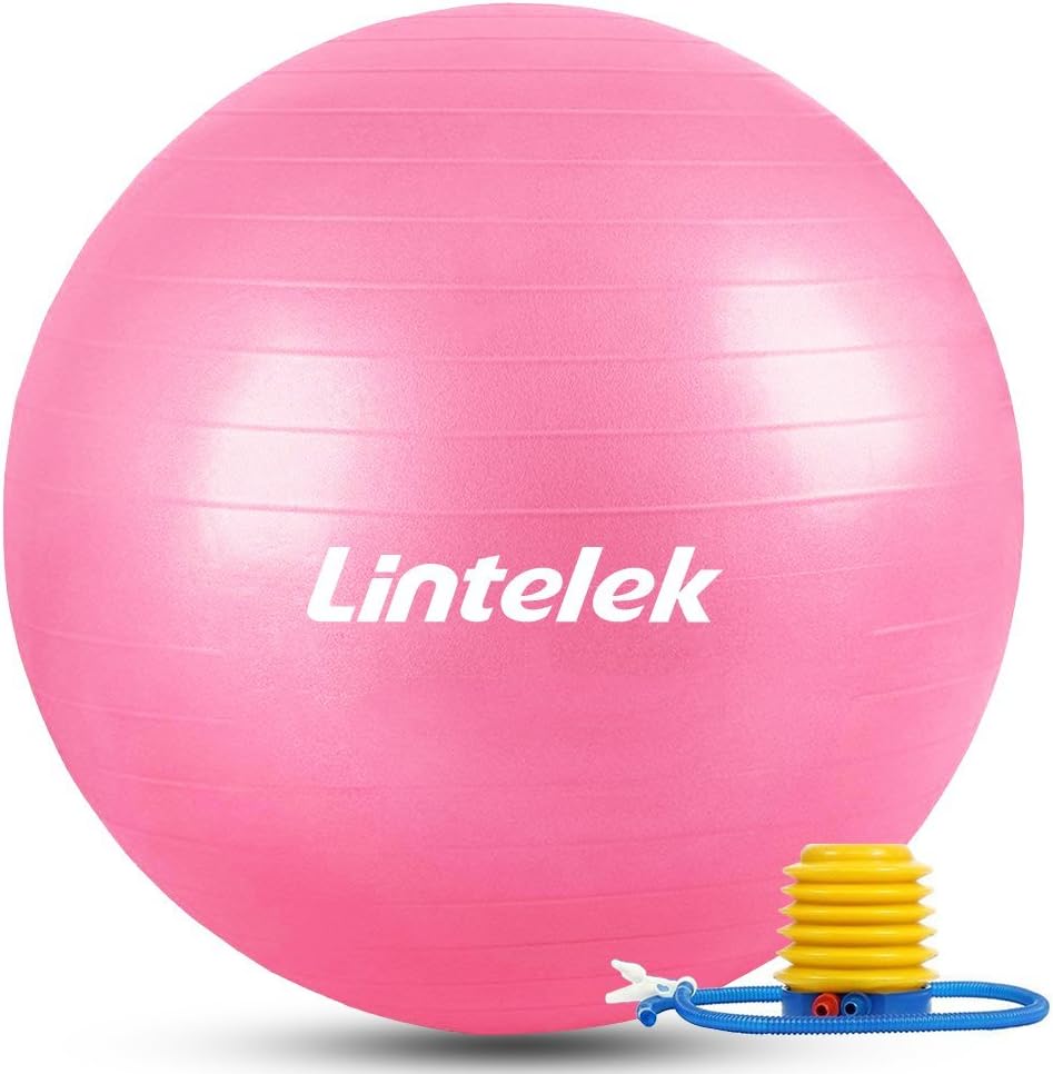 Lintelek Exercise Ball with Quick Foot Pump, Professional Grade Anti Burst Stability Ball for Yoga, Fitness, Balance, Core Strength, Work Chairs, Gym, Home 65cm