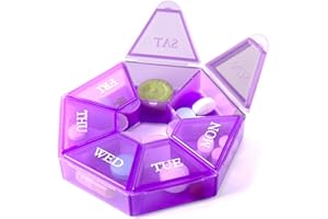 Deke Home - Small Weekly Pill Organizer, Round Pill Dispenser for Travel, Mini Pill Organizer, Compact Medicine Holder, Pill Sorters 7 Days, Portable Vitamin Container, BPA Free (Food Grade)