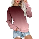 BeadChica Womens Casual Crewneck Sweatshirt Long Sleeve Tops Cute Pullover Loose Fit-Gradient-M