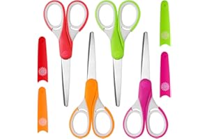 Kalatic Kids Scissors (4-Pack, Rounded-tip, 5.2''), Small Safety Scissors Blunt-tip Toddler Scissors with Cover, Soft Grip Kid scissors for School Classroom Children, Assorted Colors KT-041-A