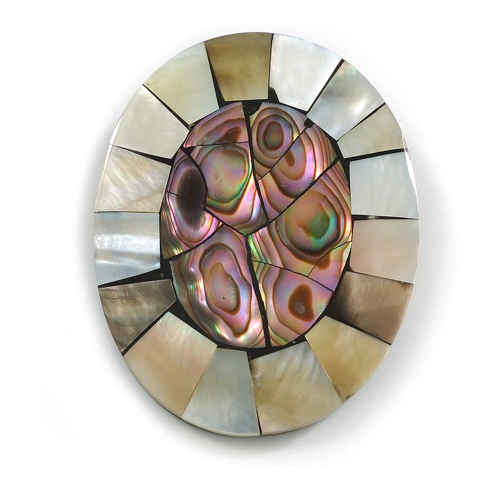 45mm L/Oval Sea Shell Brooch/Natural/Brown/Grey/Abalone Colours/Handmade/Slight Variation In Colour/Natural Irregularities