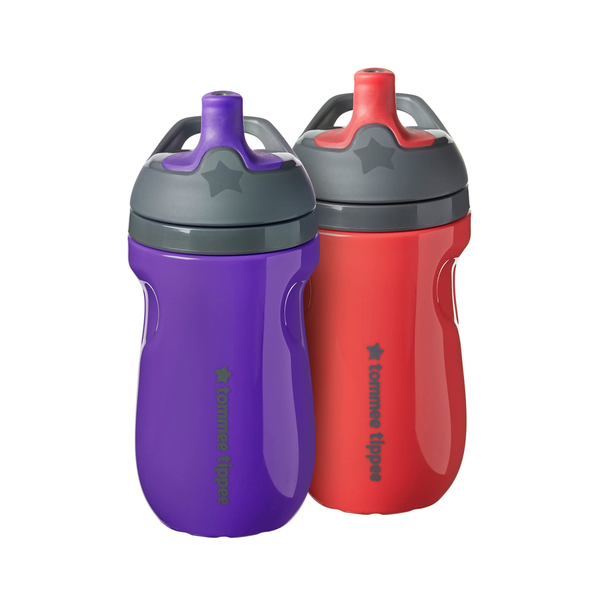Tommee Tippee Insulated Sportee Water Bottle for Toddlers, Spill-Proof, 260ml, 12m Plus, Pack of 2, Purple and Raspberry