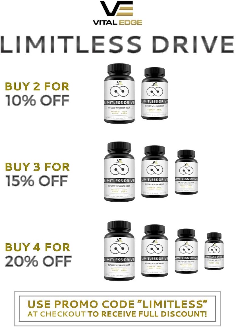 Limitless Drive - Active Male Optimization - Natural Energy Support Complex for Men | Improve Energy and Athletic Performance Pills Increase Herbal Supplement w/ Maca, L-Arginine and Ginseng: Health & Personal Care