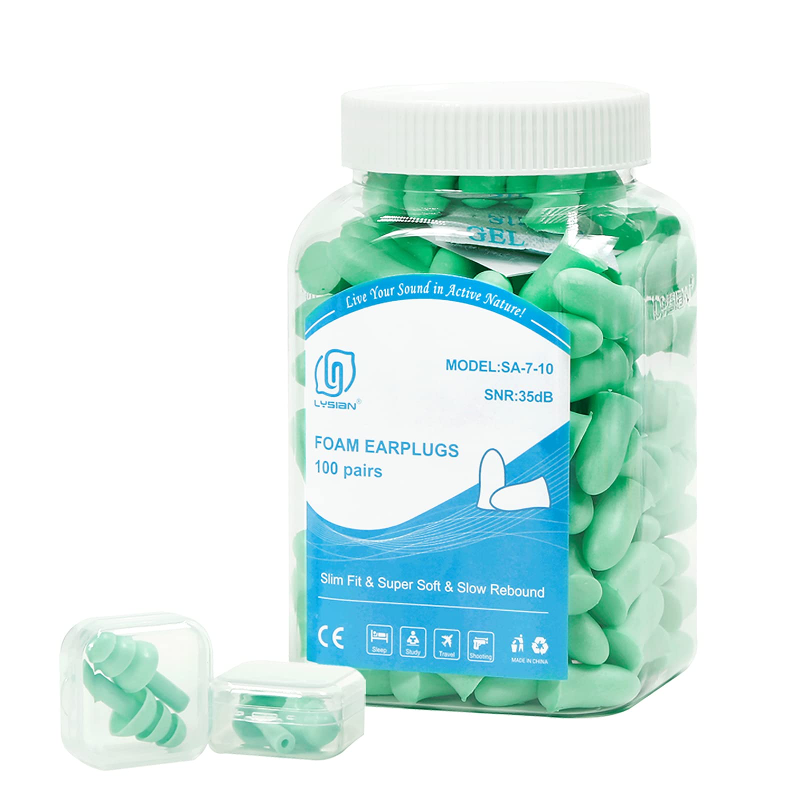 Photo 1 of LYSIAN 100 Pairs Slim Foam Ear Plugs for Small Ear Canals Women, 35dB SNR Noise Canceling Sound Blocking Reduction Earplugs for Sleeping, Snoring, Work, Shooting, Studying, Loud Noise