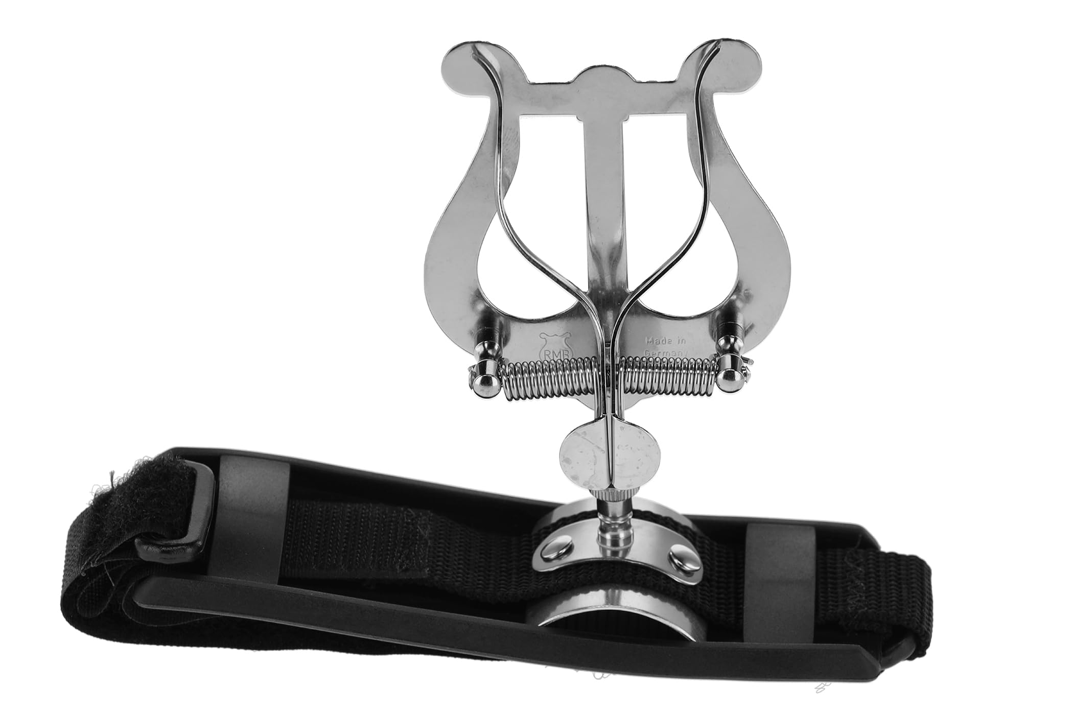 GEWA Marching Music Holder - Nickel Plated - Large Lyra - 2 Pushers - Soft Non-Slip Plastic Base with Aluminium Plate -Velcro Fastener - Particularly suitable for children and adults with slim arms