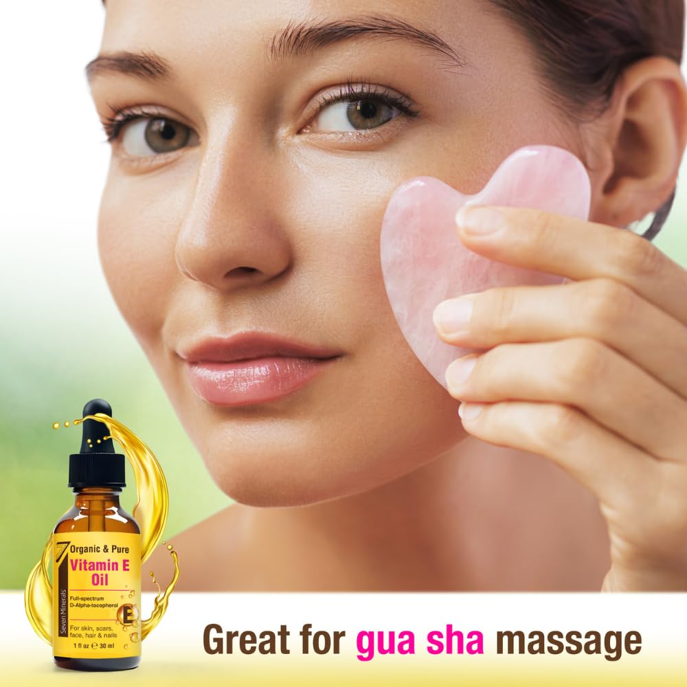 Seven Minerals Ultra Pure Vitamin E Oil - Full-Spectrum D-Alpha Tocopherol, 1 Fl Oz - 100% Organic Vitamin E Oil for Skin, Face, Hair, and Scars - Naturally Occurring = Not Synthetic