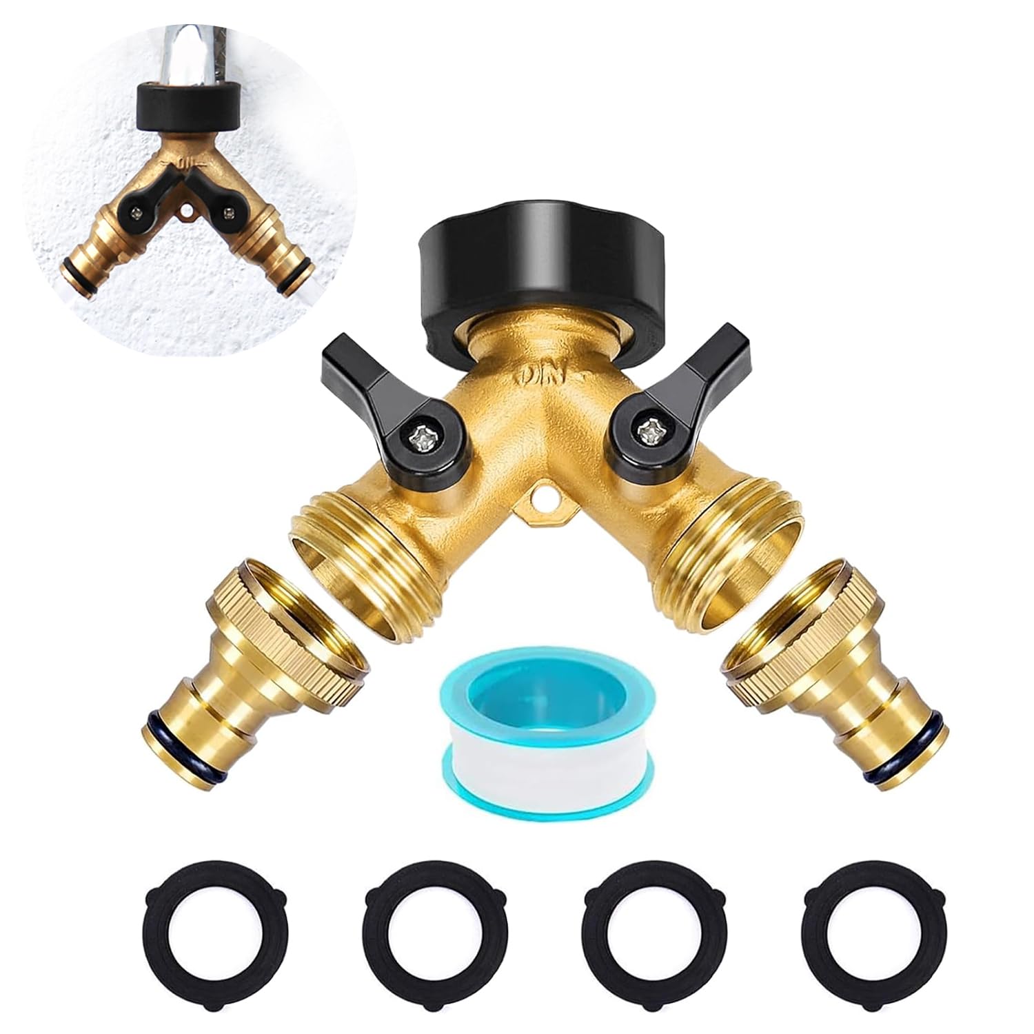 1 Pcs Premium Brass Hose Splitter - 2-Way Garden Faucet Diverter with Quick Connect, Heavy-Duty Y-Shaped Tap Connector for Standard Outdoor Spigots