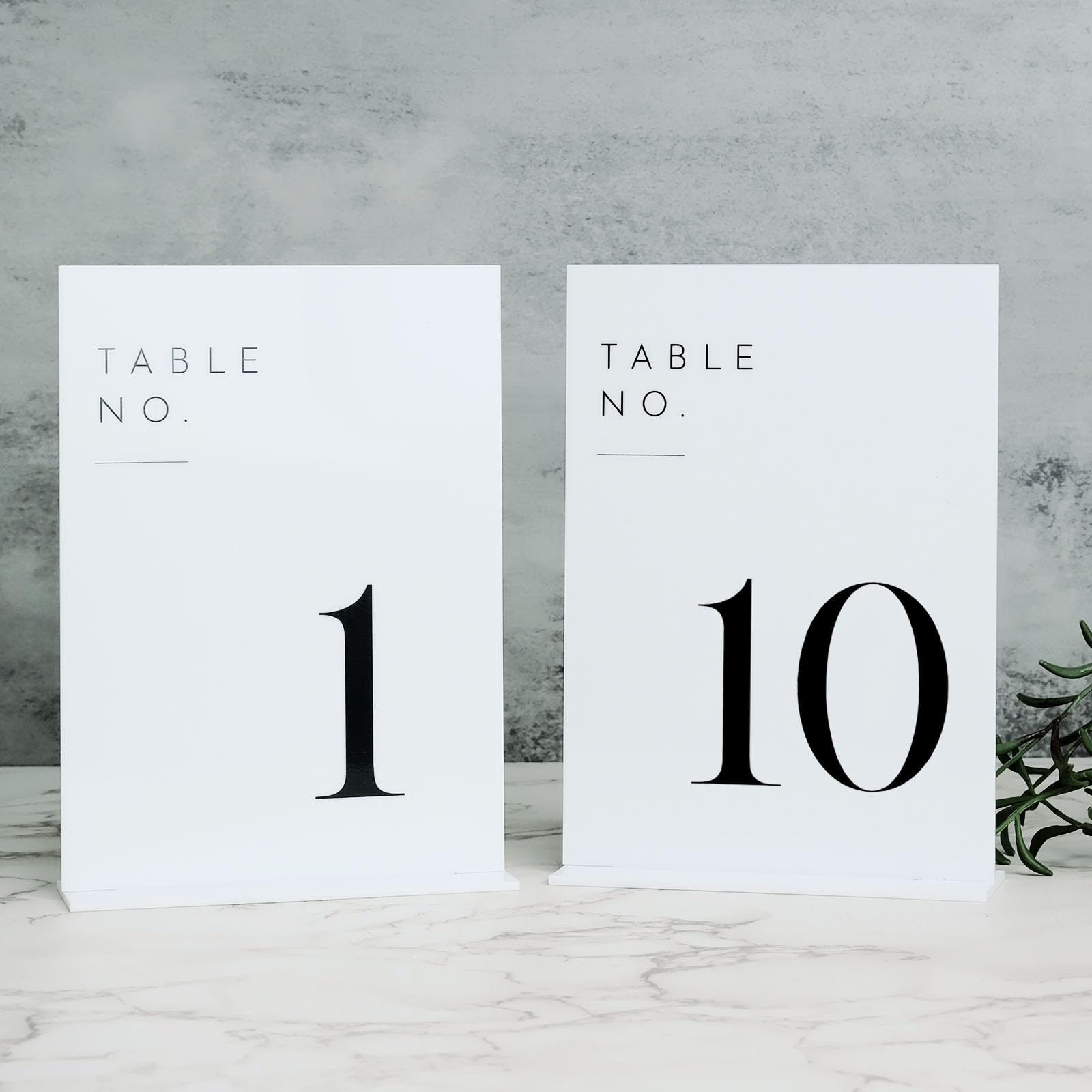Photo 1 of JINMURY White Wedding Table Numbers 1-10 with Stands, 5"x7" White Acrylic Table Numbers, Perfect for Wedding Reception, Party, Anniversary, Event