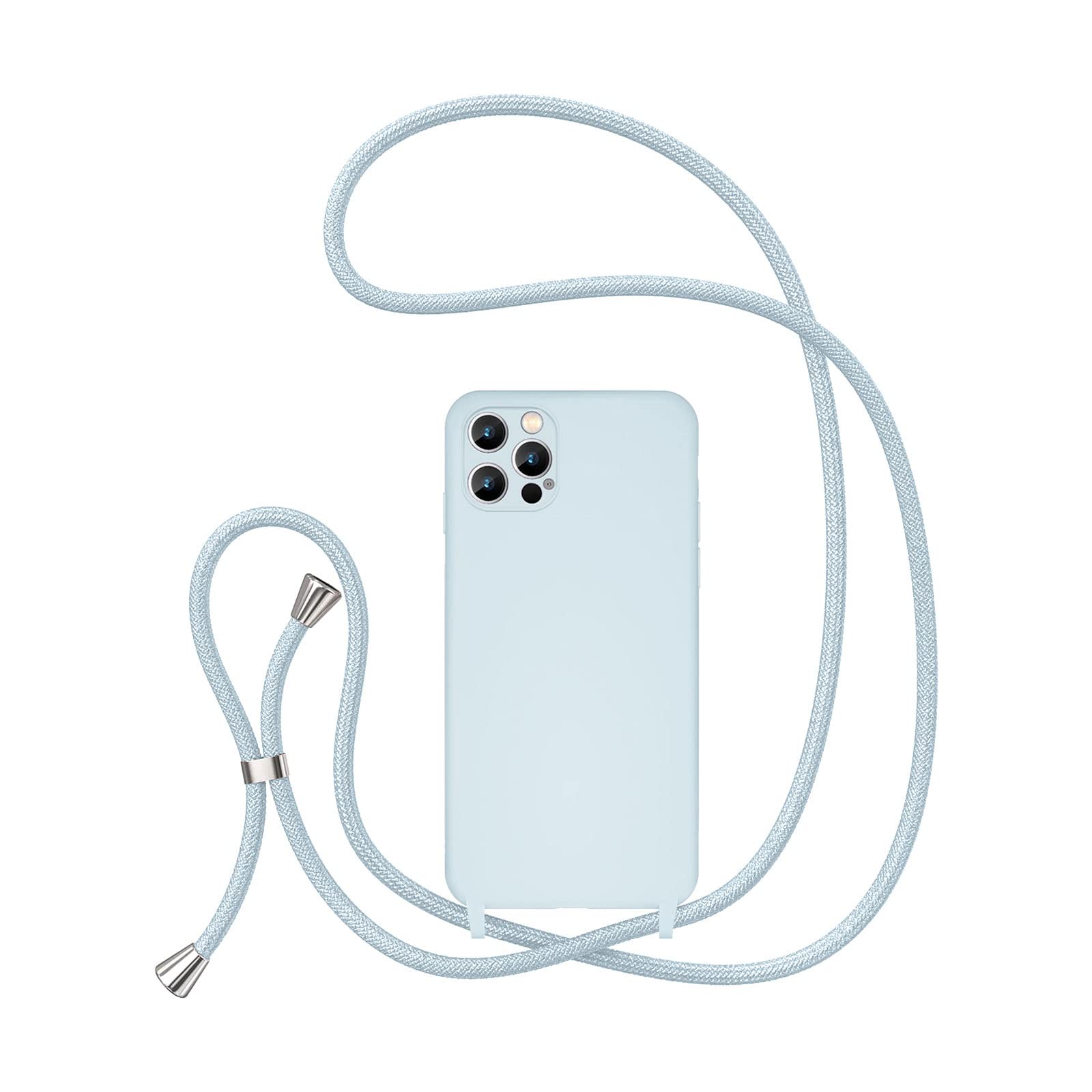 UEEBAI Crossbody Lanyard Phone case for iPhone 14 Pro Max 6.7 inch, Silicone Phone Cover Necklace Cord Strap Soft Shockproof Protective Case - Sky Blue — image 1