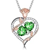 Zoeniya Valentine's Day Gifts for Women Rose Heart Two Birthstone I Love You Necklace Anniversary Women Pendent Jewerly for Her Wife Birthday Gift Ideas Birthday Present for Girlfriend Mom Daughter Yourself