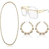 PQJSJDR 80s accessories outfits for women,90s Hip Hop Costume Kit,Old School Rapper Sunglasses,Large Bamboo Hoop Earring,Rope Chain Necklace,for Buchona Freaknik Theme Party Decorations