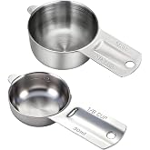 1/4 &amp; 1/8 Cup Measuring Cup Scoop(60ml, 30ml) Stainless Steel Coffee Measuring Scoops for Flour Rice Dog Food Wet and Dry Ingredients, Dishwasher Safe(2PCS)
