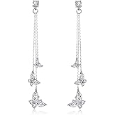 Kruckel Butterfly Dangle Earrings with Crystals (925 Sterling Silver) Includes Present Box – Hypoallergenic, Lightweight, Safe for Sensitive Skin