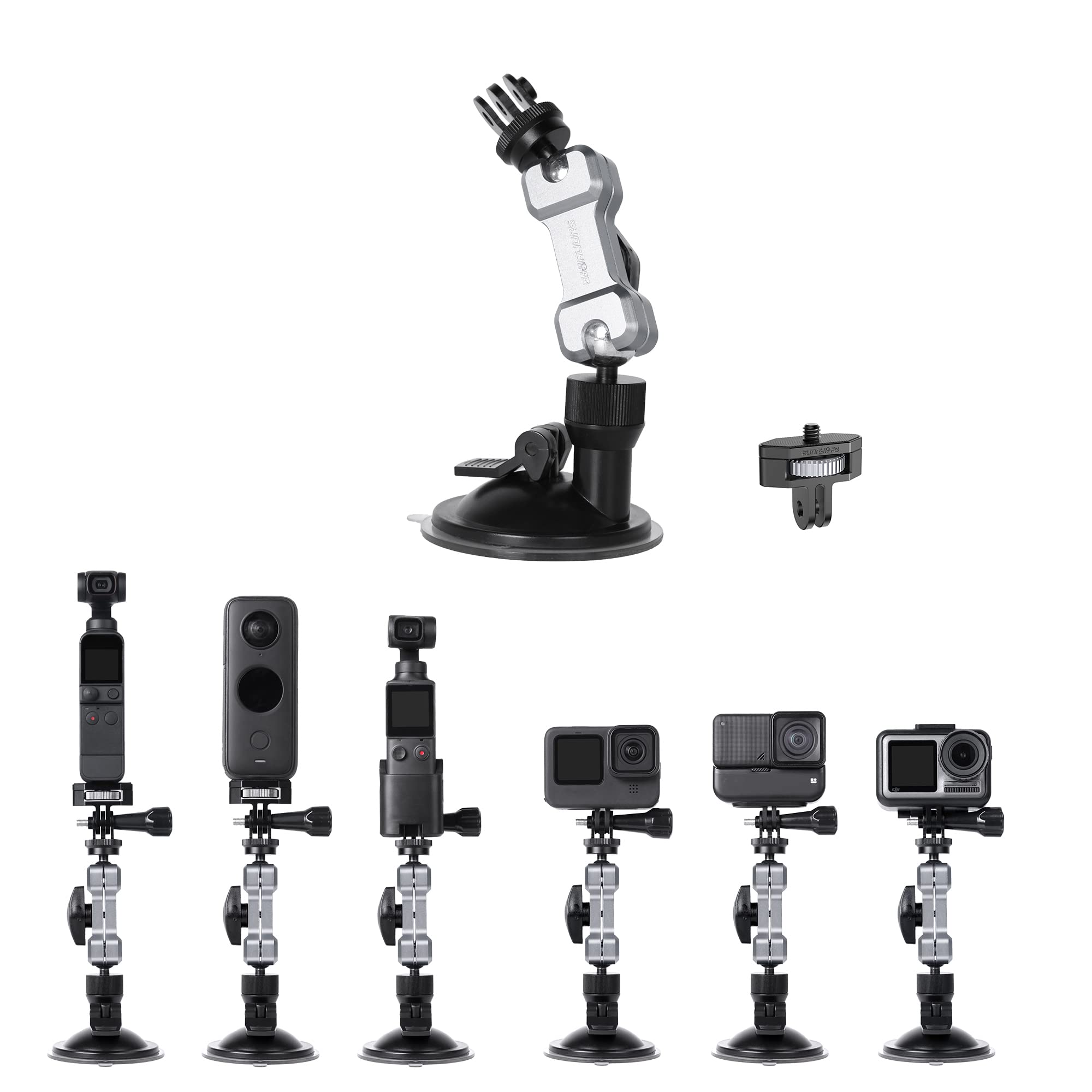Fututech Adjustable Suction Cup Mount+1/4 Adapter for DJI Action 2 Osmo Action Pocket 2 Holder for GoPro for Insta 360 One X2 RS Insta360 Go Fimi Palm Accessory Action Camera