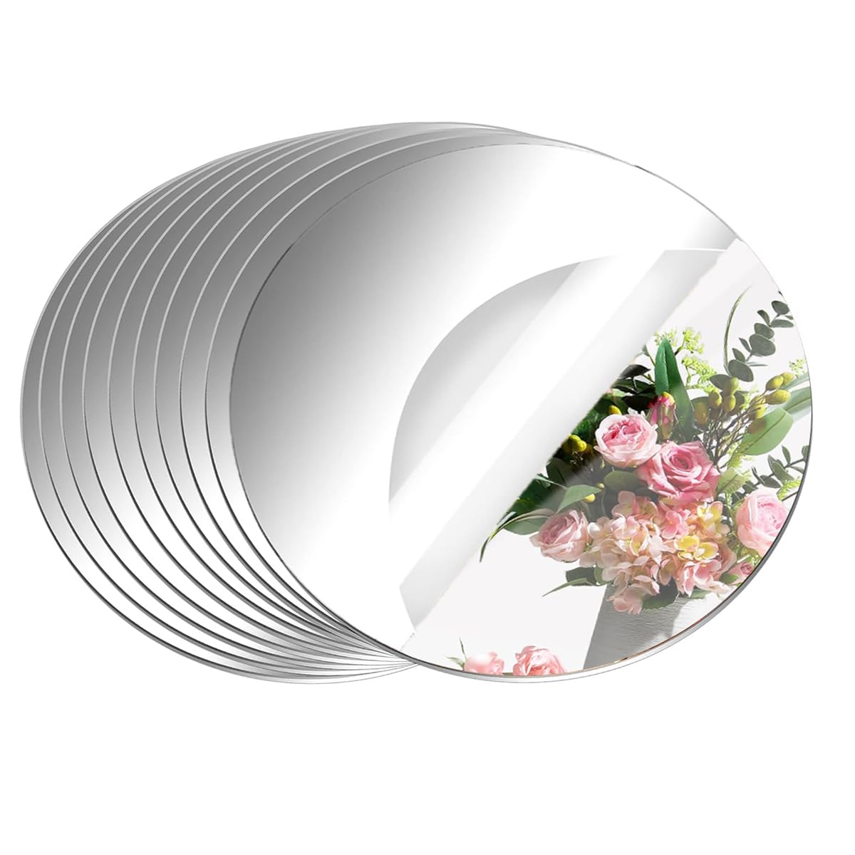 Photo 1 of 10 Pack Round Mirrors for Centerpieces, 8 inch Circle Mirror Centerpieces for Tables, Mirror Tiles for Wall Table Wedding Centerpieces Mirror Plates for Candle Wedding Decorations