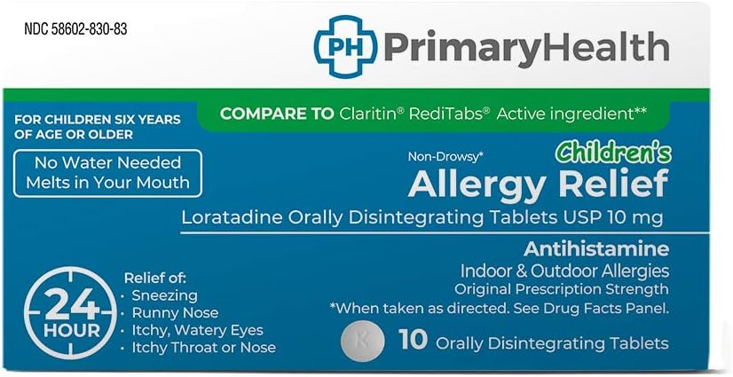 Primary Health Allergy Relief Children's Loratadine 10mg Orally Disintegrating Tablets, 10Count