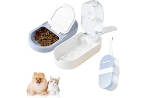 HEYISME 2-in-1 Dog Bowl & Water Bottle, Large Food Container for Dog Treats, Steak, Sticks, Bars - Portable Pet Dispenser for Hiking, Travel (Blue)