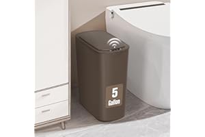 Cesun Motion Sensor Trash Can, 5 Gallon Automatic Bathroom Garbage Can with Lid, Touchless Smart Plastic Slim Wastebasket for Bathroom, Office, rv, Bedroom, Living Room, Brown
