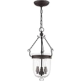 Livex Lighting 5083-07 Jefferson 3 Light Bronze Bell Jar Hanging Lantern with Seeded Glass