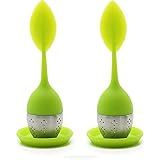 Set of 2 Tea Infuser Leaf Strainer Handle with Steel Ball Silicone eaf Lid (Green) M-HG038 By Xcellent Global