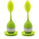 Set of 2 Tea Infuser Leaf Strainer Handle with Steel Ball Silicone eaf Lid (Green) M-HG038 By Xcellent Global