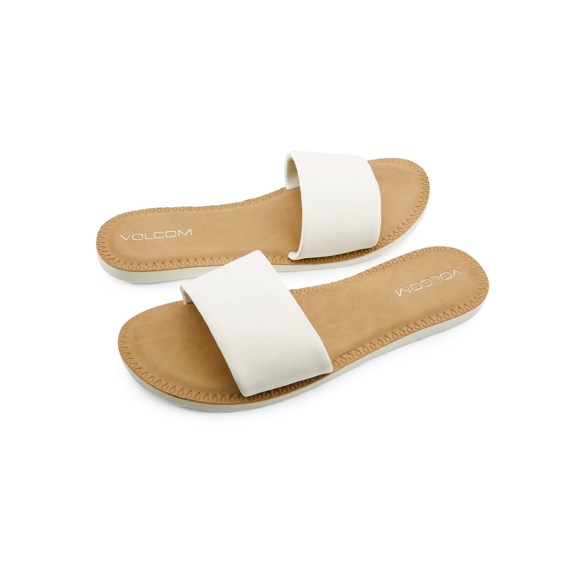 Volcom Women’s Simple Slide Sandal – Soft Padded Footbed, Synthetic Leather Strap, White – New, 9