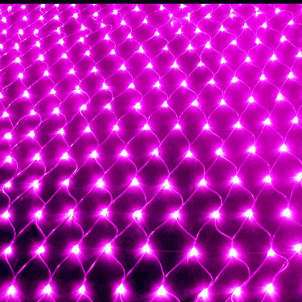Solar Net String Lights, 100Led Backyard Patio Net Light Balcony Fence Mesh Fairy Light String Outdoor Waterproof 1.1mx1.1m 8 Modes Outside Garden Light (Pink)