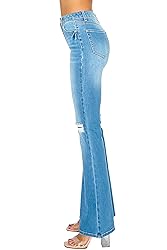 WAX JEAN Women's Destructed Flare Jeans in