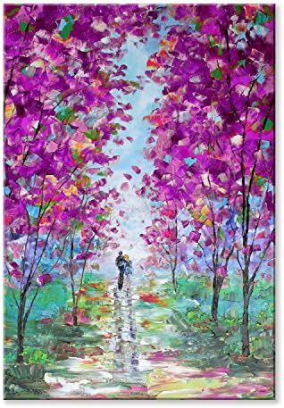 IARTS Modern Canvas Art Hand-painted Couple under Purple Forest Path Oil Painting for Home Wall Decorations, 16x24inch, Unframed