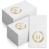 200 Pack Monogrammed Disposable Napkins Gold Foil Letter H Guest Napkins Initial Disposable Hand Paper Towels for Wedding Engagement Baby Shower Party Home Kitchen Bathroom Dinner Decorative Towels