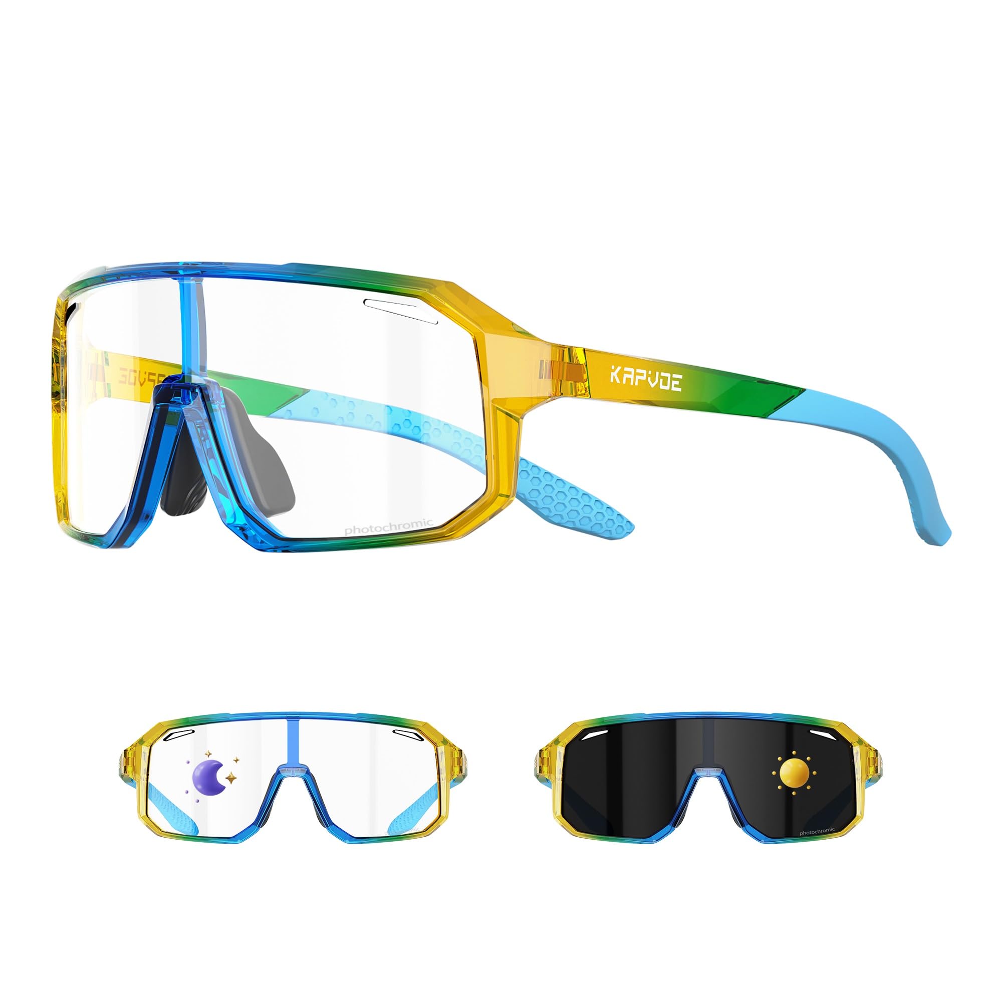 KAPVOE Kids Photochromic Sports Sunglasses UV400, Lightweight TR90 Baseball Cycling Glasses with Adjustable Nose Pads for Boys Girls 11