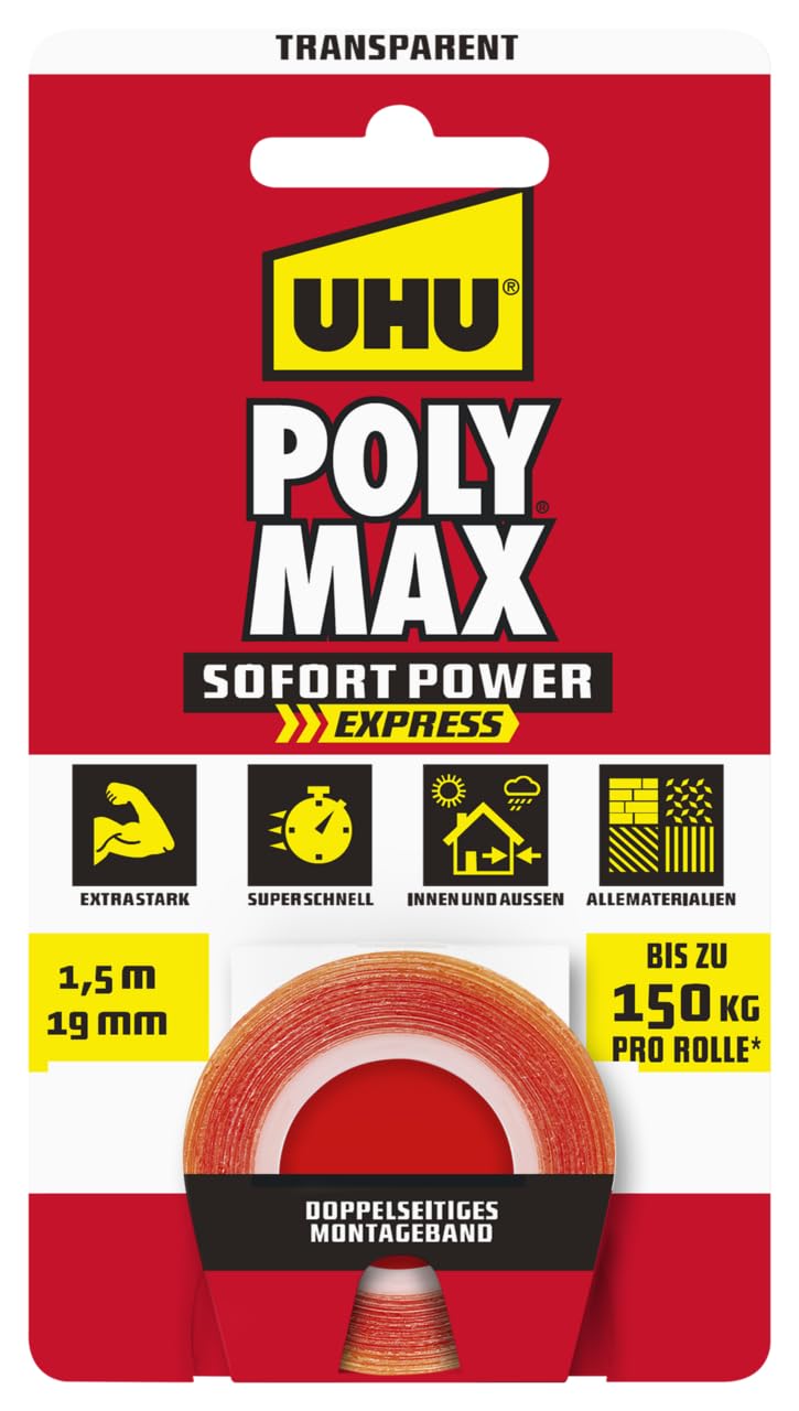 UHU 7004622 Poly Max Transparent Double Tape, 1.5 m x 19 mm