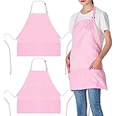 Jubatus 2 Pack 3 Pockets Adjustable Bib Apron Chef Kitchen Cooking Aprons for Women Men, Pink