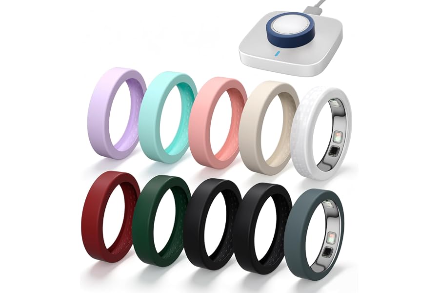 CoBak 10 Pack Ring Cover Compatible with Oura Ring 5 | Support Charging with Cover on, anti-scratch ultra-thin silicone, non-slip, anti-yellowing, assorted colors, skin-friendly.