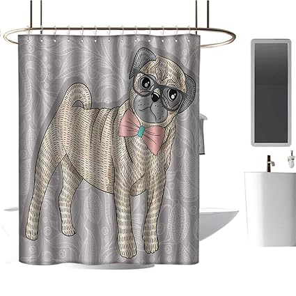 Amazon Com Timbeve Shower Curtain Pug Hipster Pug With Nerdy
