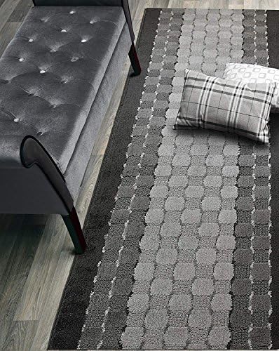 Custom Size Checkered Hallway Runner Rug Slip Resistant Rubber Back, 26 Inch Wide x Your Choice of Length Size, Anthracite, 26 Inch X 14 feet