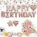 Rose Gold Party Decorations Kit, Girls Birthday Party Supplies with Happy Birthday Banners Rose Gold Balloons Heart and Star Foil Balloons and for Birthday Party