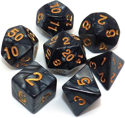 CREEBUY Black Polyhedral Dice Set DND D&D D20 D12 D10 D8 D6 D4 with Pouch