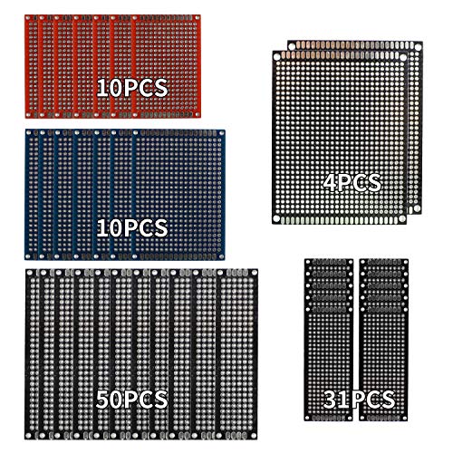 105 Pcs Double Sided PCB Board Prototype Kit Soldering 5 Sizes Black Red Blue 3 Colour Universal Printed Circuit Board for DIY Soldering and Electronic Project with Free Box