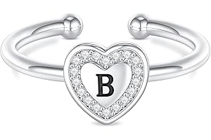 BRIJEWLIC Initial Rings for Girls Teen Girls, White Gold/Rose Gold Plated Initial Rings for Teen Girls Heart Initial Rings for Girls Stackable Rings for Teen Girls Adjustable Rings for Girls Teen Girls Gifts