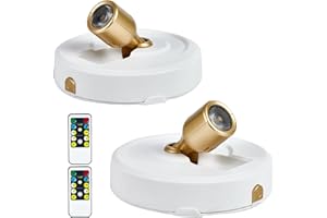 HOFUY Wireless Spotlight Battery Operated with Remote Control, 2-Pack Under Cabinet Closet Light with Timer Function for Under Counter, Shelf, Bookcase, Cabinet, Paintings, Pictures, Accent