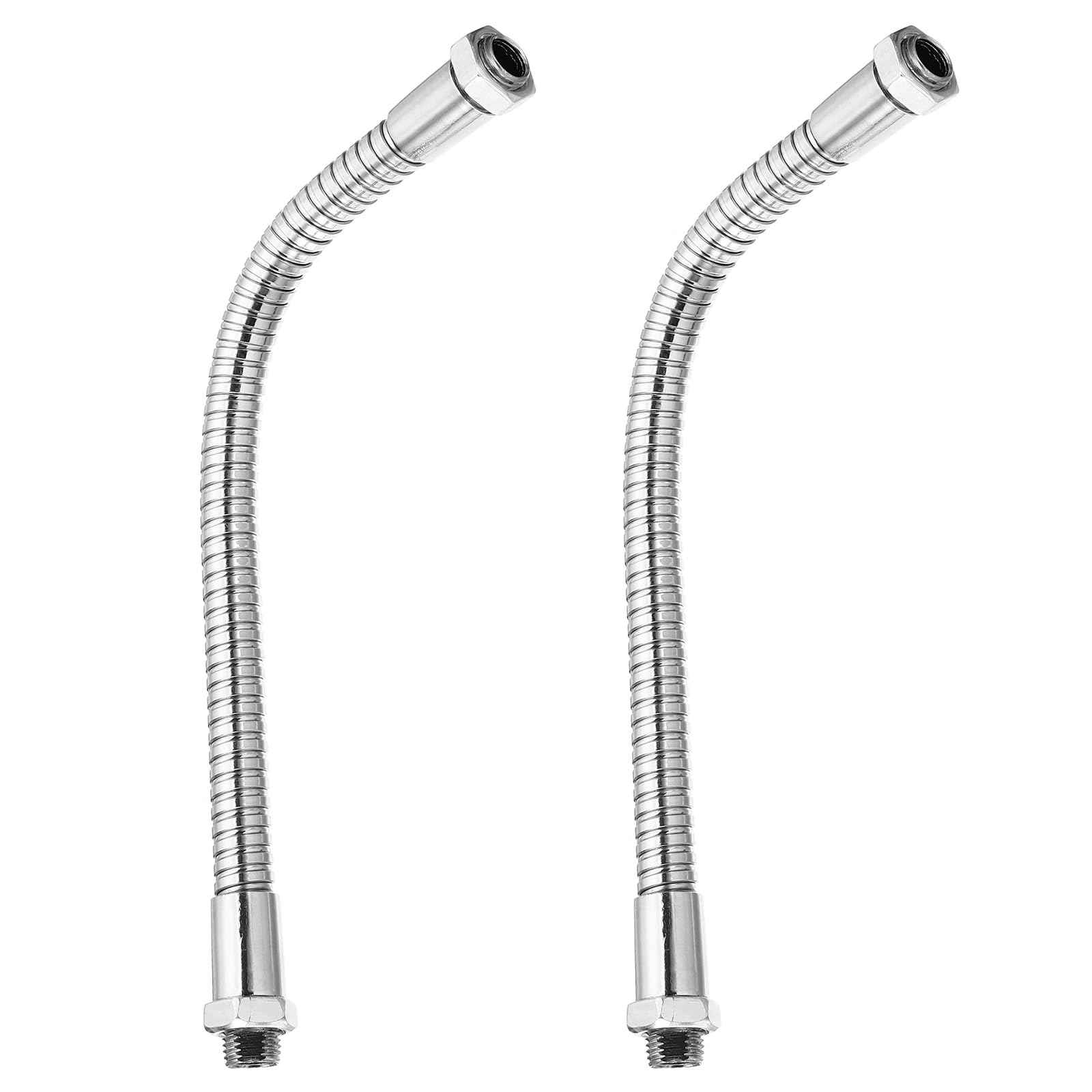 PATIKIL 7.9" Universal Gooseneck Hose, 2 Pcs M10 Fine Thread Bendable Metal Hose Flexible Arm Soft Tube Extension for Lamp, DIY Equipment, Silver Tone