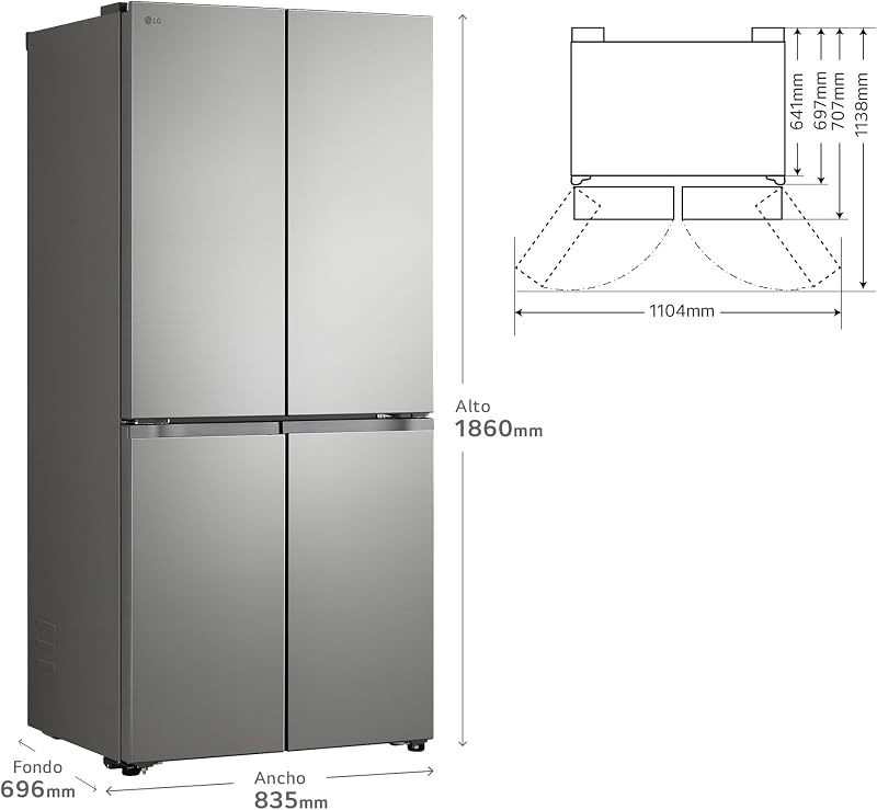 GMBS30SEPY - Frigorífico American Combi, Internal LED Display, Wi-Fi ThinQ, Clasificación E, 580 L, Inox Antihuellas